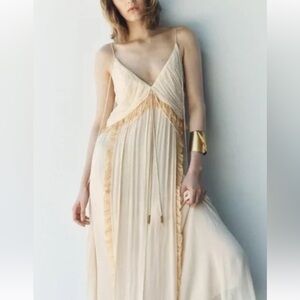 Zara Cream Spaghetti Strap Maxi Dress with Ruffle Detail